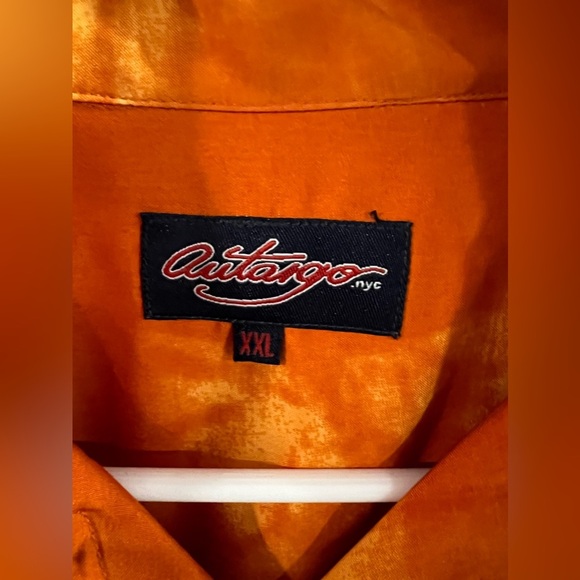 Autargo.nyc Short Sleeve men’s Button Down Overwater Bungalow/Hut Orange XXL - Picture 2 of 4